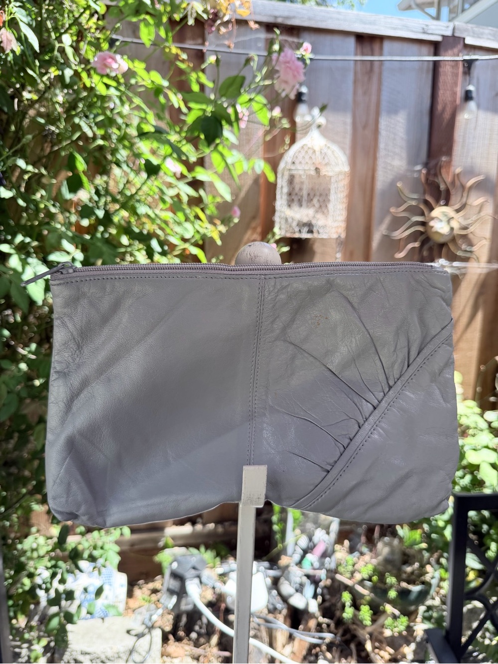 Vintage Gray Leather Clutch Bag